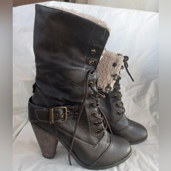 Bucco Women's Cold Weather Beige Lace-Up Faux Fur Heel Anckle Bootie Sz 9 - Picture 10 of 14